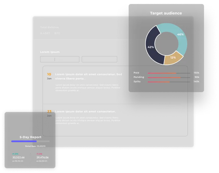 Analytics dashboard interface with graphs and data visualizations.